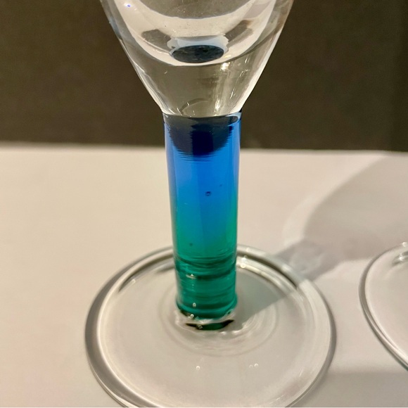 Champagne Flutes Blue Green Glass Stems Set of 2 Sparkling Wine - Picture 4 of 6